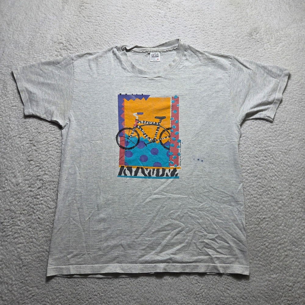 Vintage 90s Anvil Bruno Bike Voila Designs T Shirt Mens XL Gray Graphic